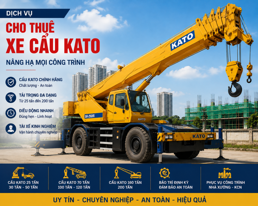 Dịch Vụ Xe Cho thuê Cẩu Kato, Bánh Xích 24/7