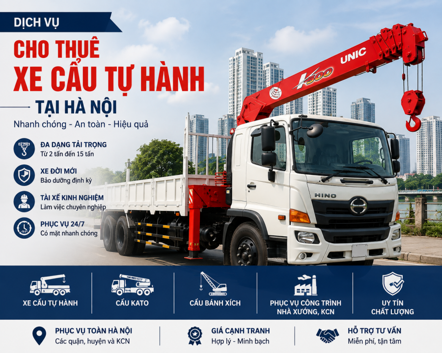 Dịch Vụ Xe Cho thuê Cẩu Hải Phòng Tự Hành, Kato, Bánh Xích 24/7