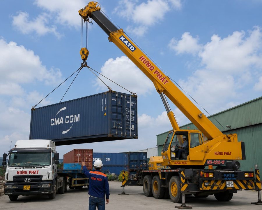 Cho Thuê Xe Cẩu Hà Nội Đa Dạng Xe Cẩu Tự Hành, Kato, Bánh Xích Xe cau container
